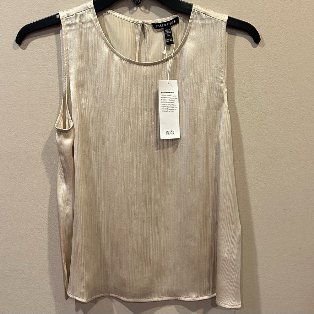 Eileen Fisher Striated 100% Silk Satin Tank Top